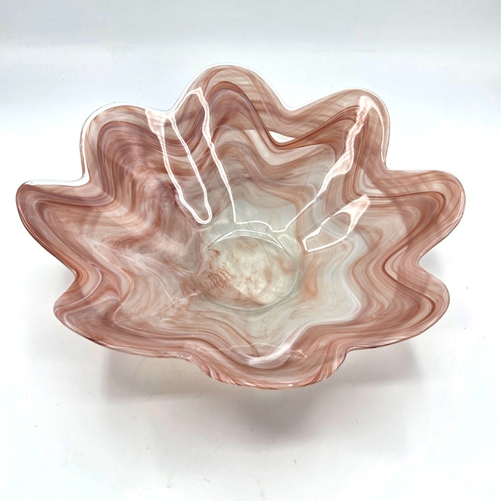 Vidrios San Miguel Swirled Murano Art Glass‎ Bowl in Pink Rose Color